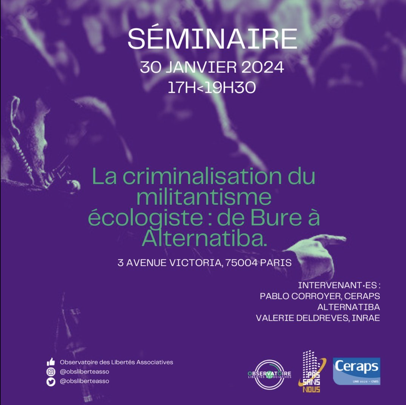 La criminalisation du militantisme écologiste : de Bure à Alternatiba – Séminaire du 30 janvier 2024